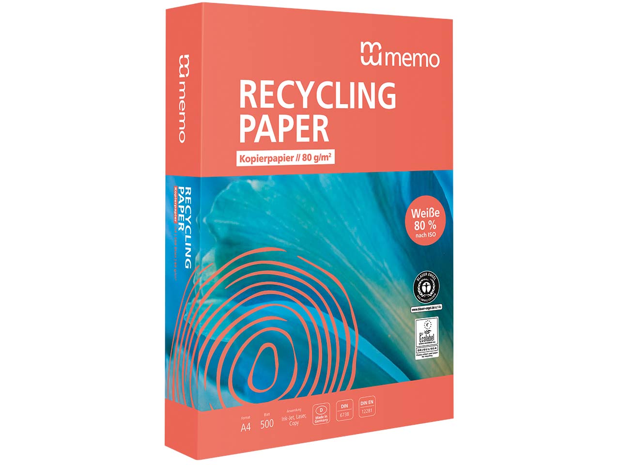 500 Blatt memo Multifunktionales Kopierpapier 'Recycling Plus' DIN A4, 80 g/m²