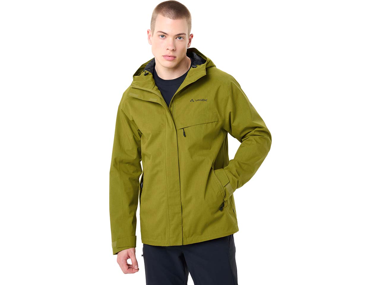 VAUDE Herren-Regenjacke "Rosemoor II" mit weitenregulierbarer Kapuze, dark leaf, Gr. L