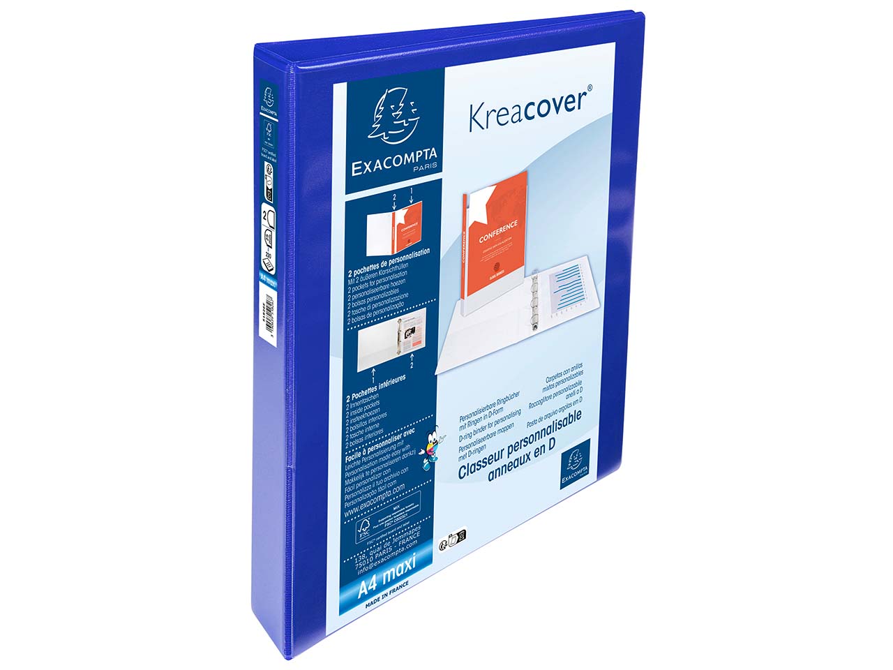 10 Exacompta Ringbücher "Kreacover", DIN A4 Maxi, 2 Ringe 25 mm, RB 47 mm, blau