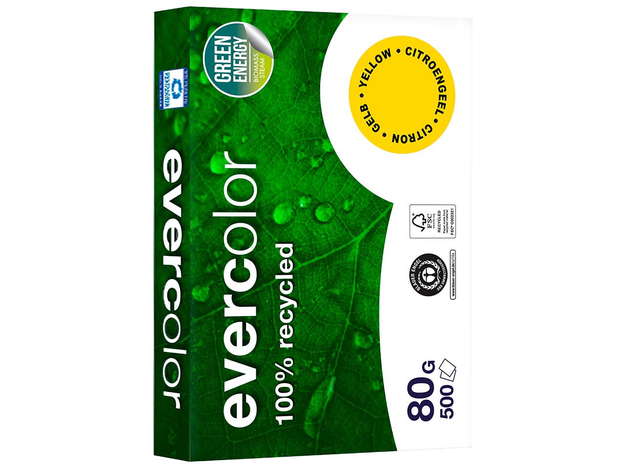 500 Blatt Clairfontaine Farbiges Recycling-Kopierpapier 'Evercolor' Gelb, 80g, DIN A4