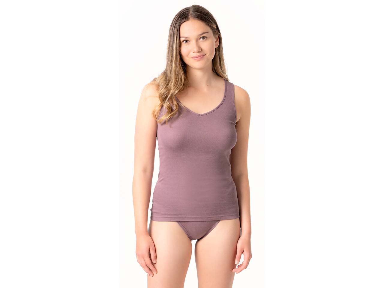 Living Crafts Bio-Damen-Top "JANINE" mit V-Ausschnitt, mauve, Gr. 40/42