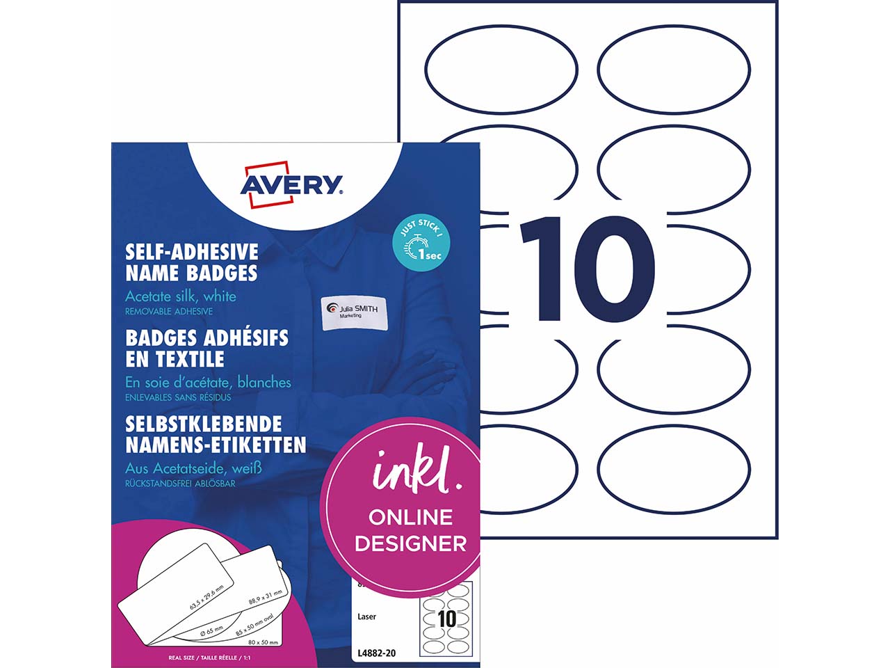 Avery Zweckform Selbstklebende Namens-Etiketten Laser "L4882" 200 Stk. oval 85x50mm, weiß