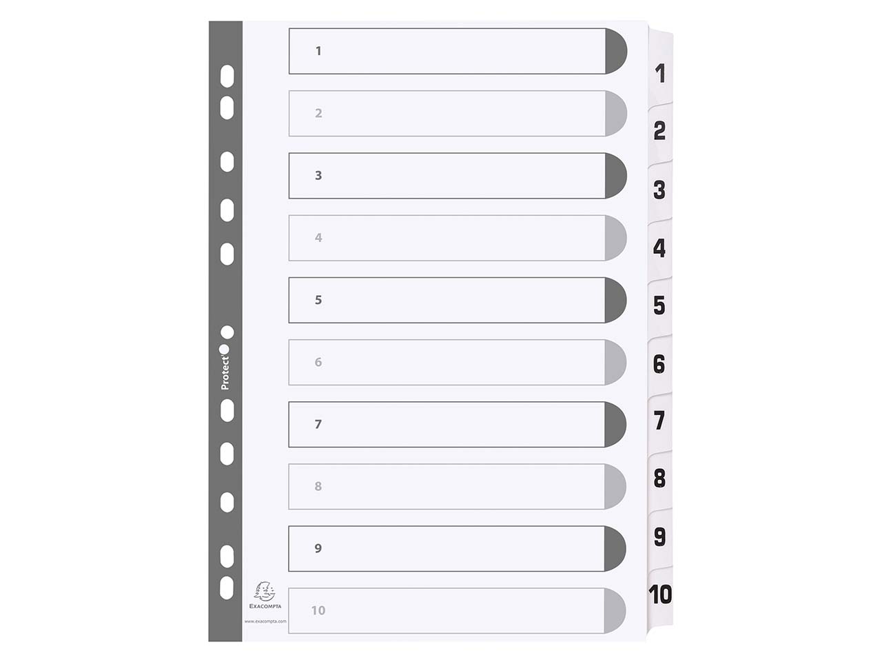 25 Exacompta Register, 10 bedruckte Taben numerisch, 160 g/m², DIN A4, weiß