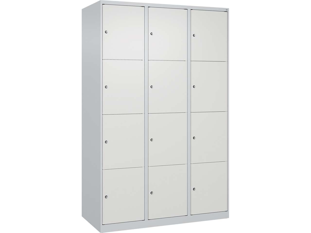 C+P Schließfachschrank Classic PLUS, 12 Fächer, 1850x1200x500mm, Lichtgrau/Verkehrsweiß