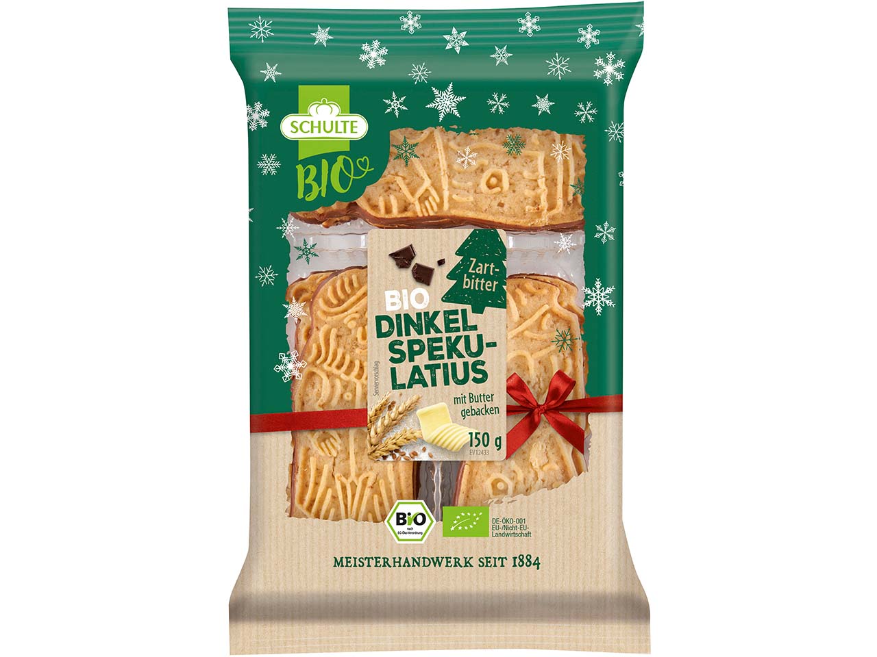 SCHULTE Bio-Dinkelspekulatius mit Zartbitter, mit Butter gebacken, 150 g