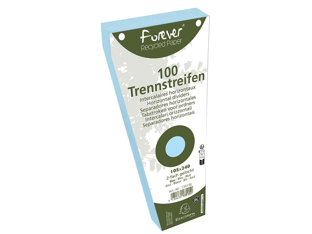 6 x 100 Exacompta Trennstreifen "Forever", Trapezform, 180 g/m², 105 x 240 mm, hellblau
