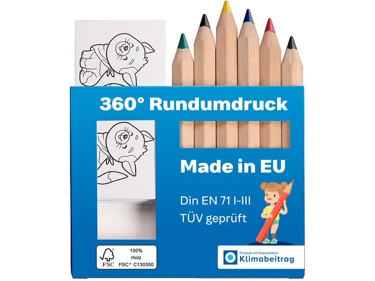 FSC-zertifiziertes Jumbo-Buntstifte-Set mit Ausmalkarten inkl. individuellem rundum Druck