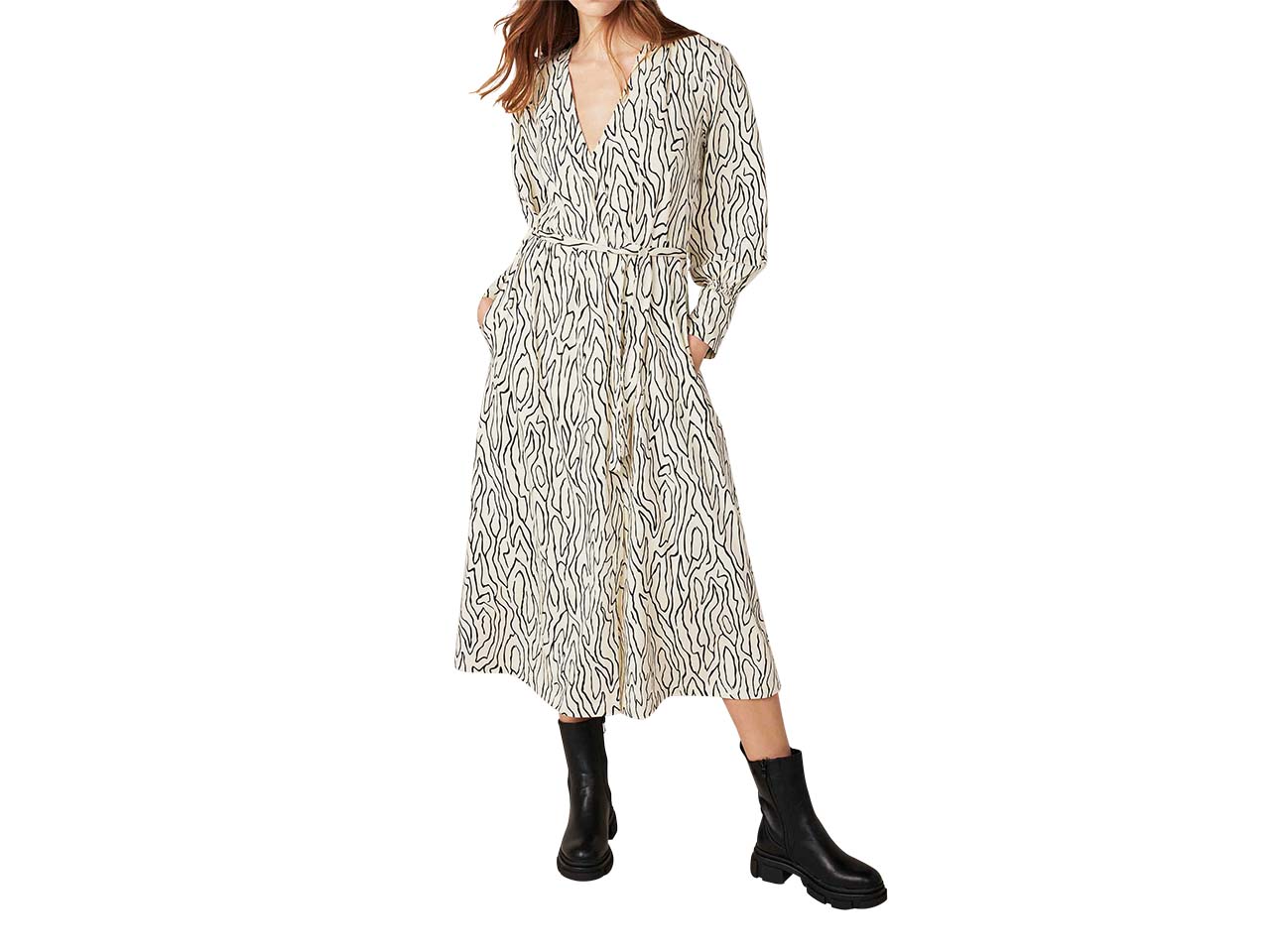 LANA Bio-Damen-Maxikleid "Liliana" mit Bindegürtel, schwarz/weiß, Gr. 38