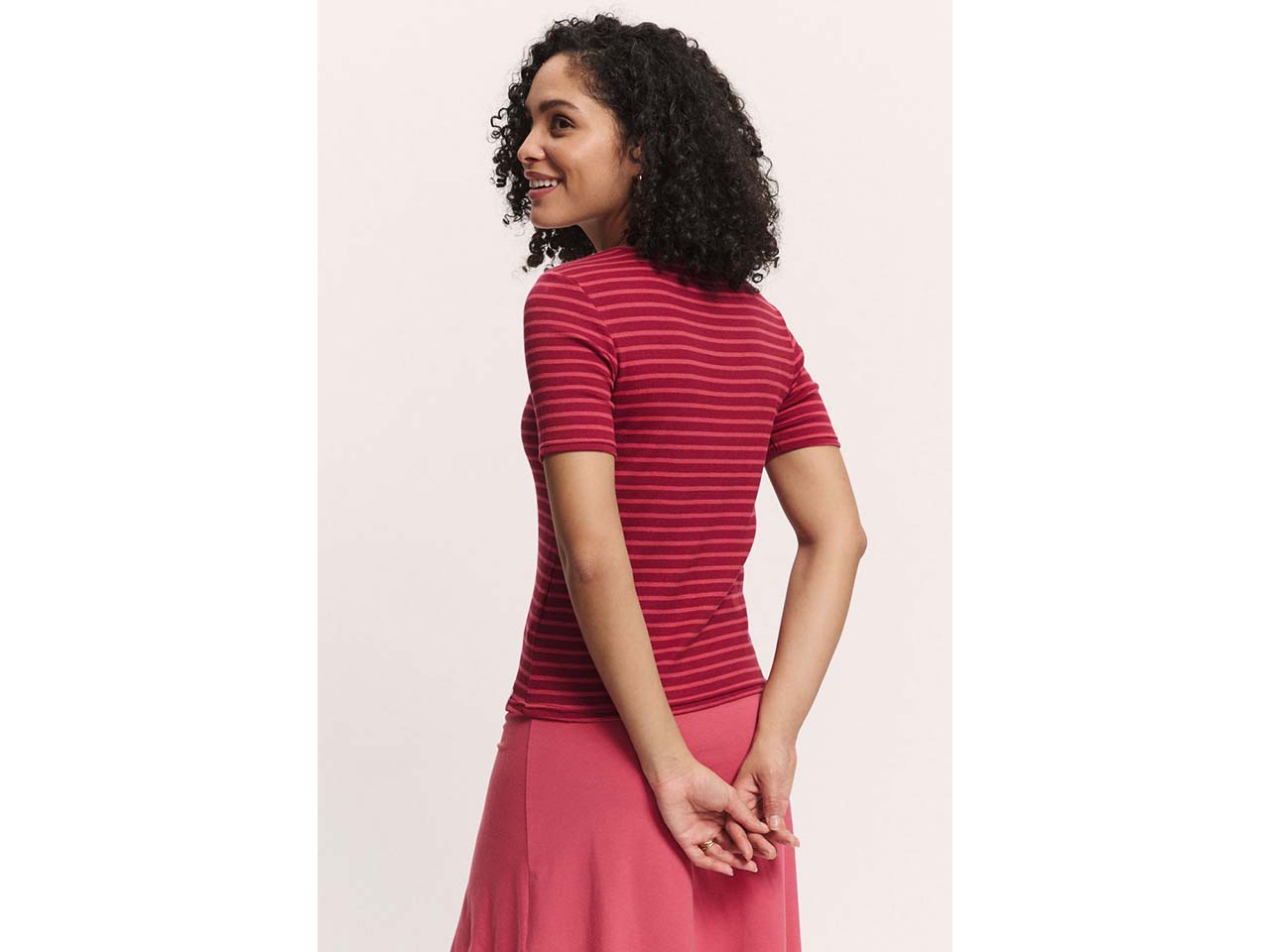 tranquillo Damen-T-Shirt "Lillyy" aus Tencel-Baumwoll-Mix, stripes red, Gr. M