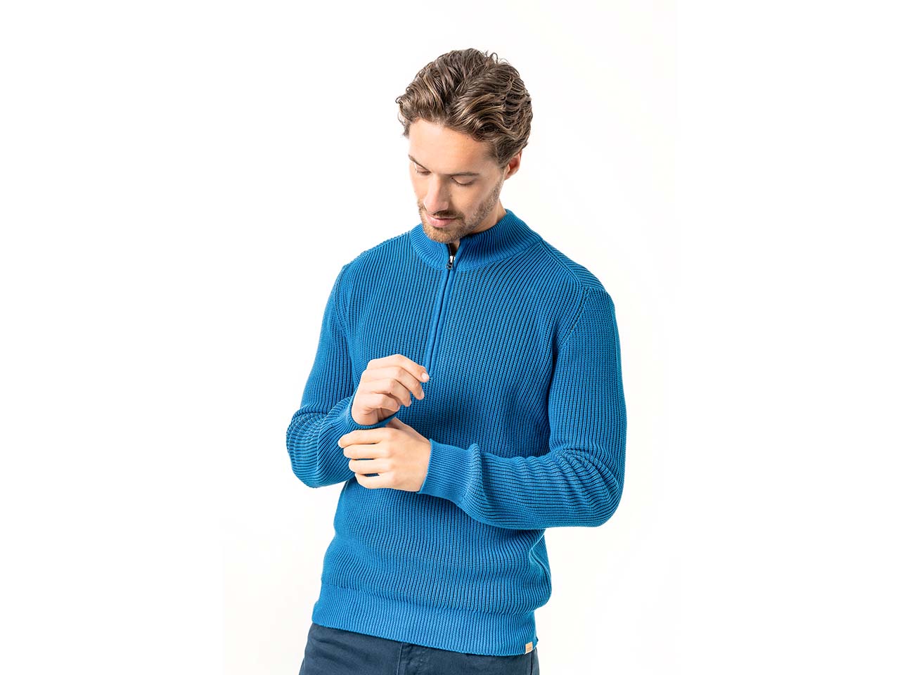 Living Crafts Bio-Herren-Troyer 'SAMY' mit zweifarbigem Strick, fjord, Gr. L