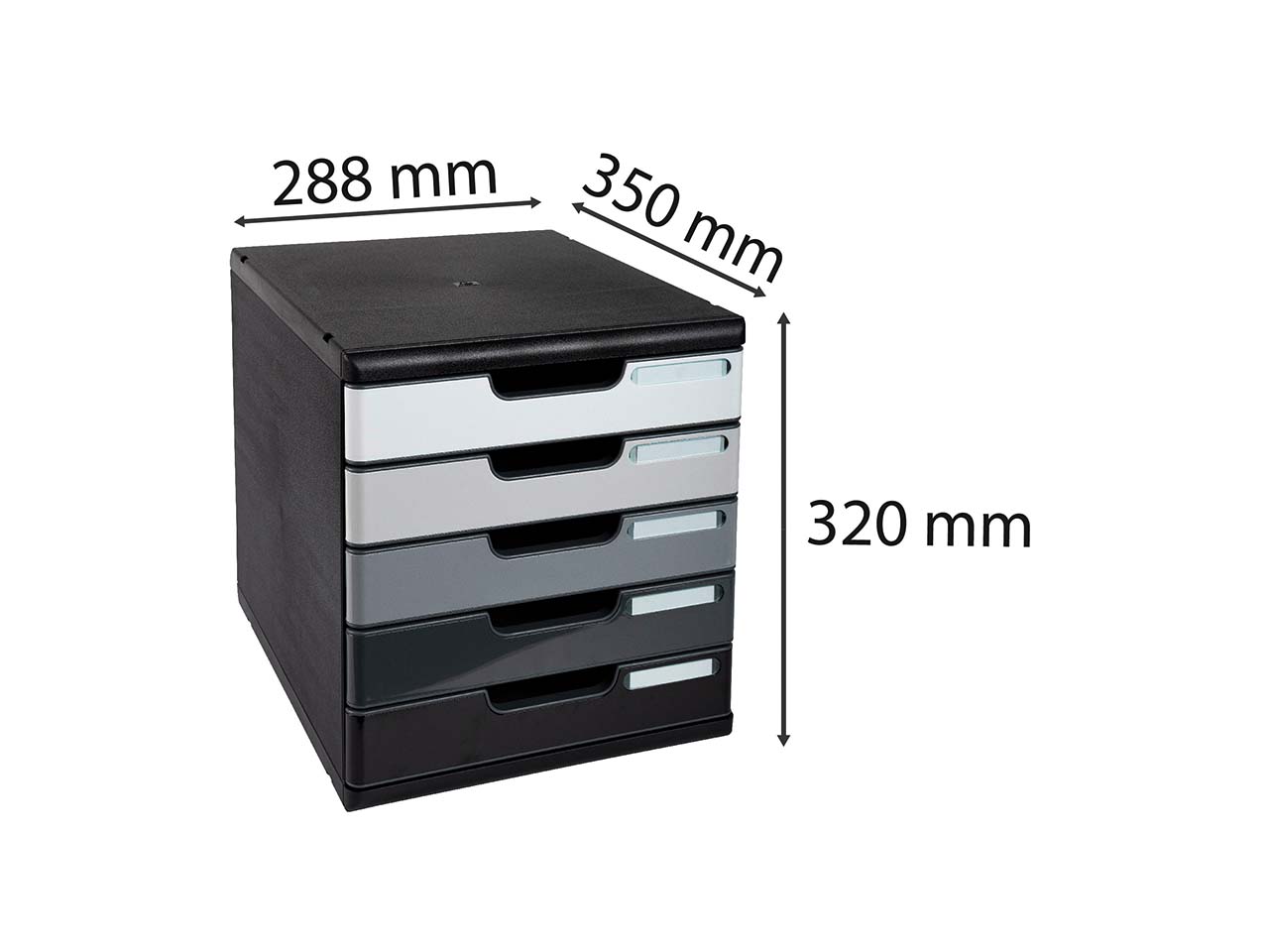 Exacompta Schubladenbox "Shades of grey", DIN A4+, 5 Schubladen geschlossen, grau