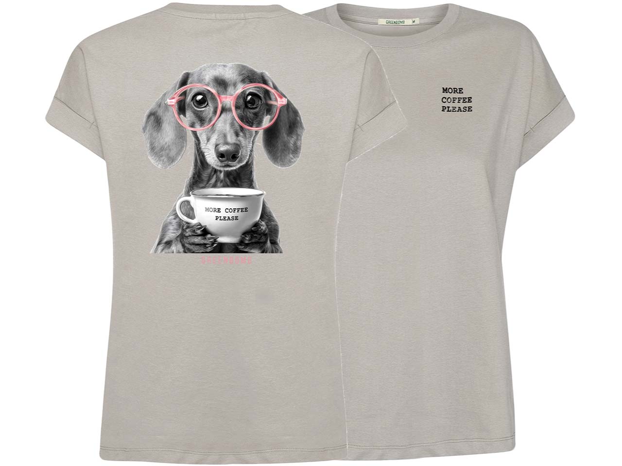 GREENBOMB Bio-Damen-T-Shirt 'Dog Coffee' mit Rücken-Print, sandstone, Gr. M
