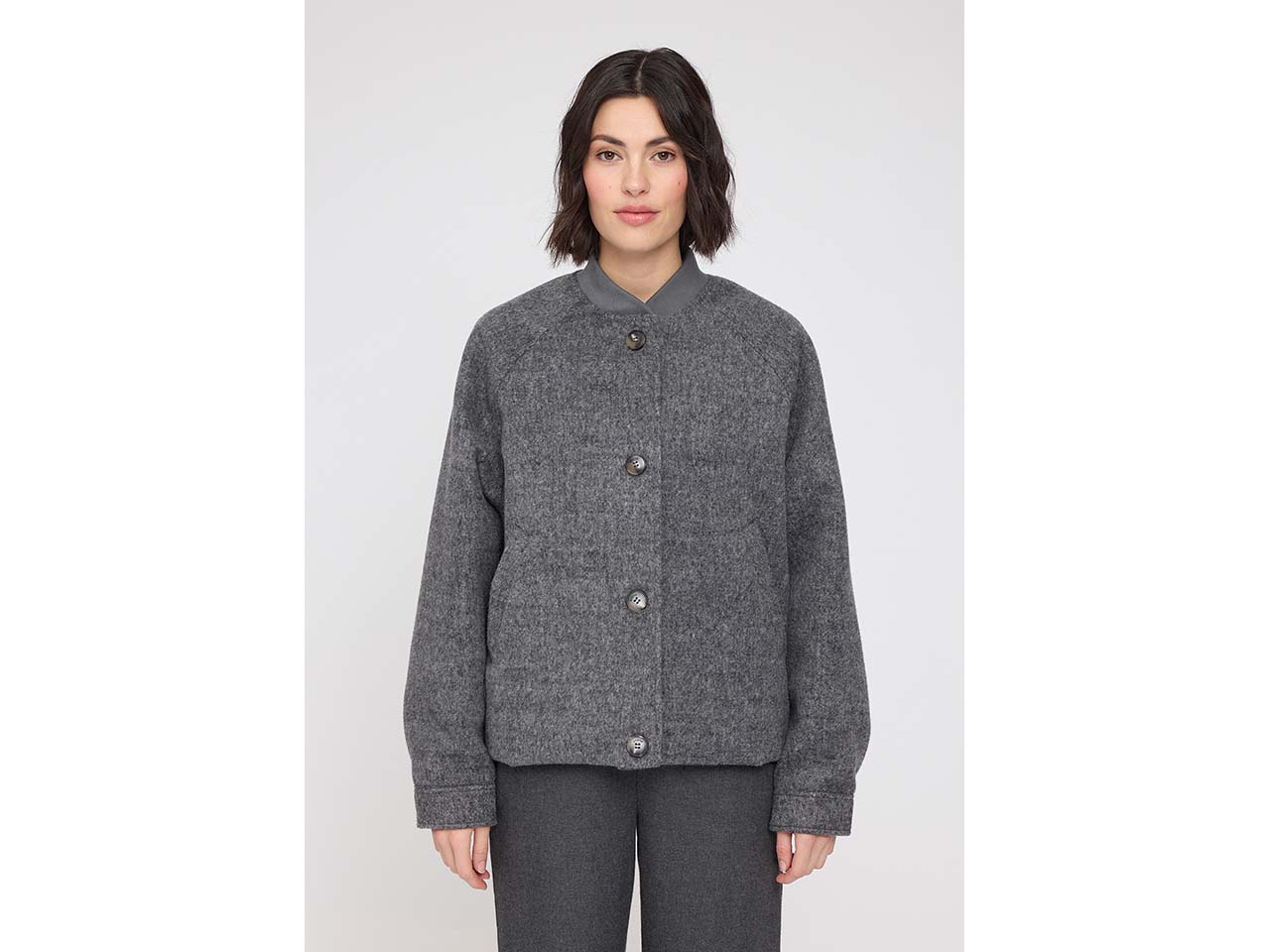 MAZINE Damen-Bomberjacke 'Vegan Wool' mit Knöpfen, anthrazit melange, Gr. M