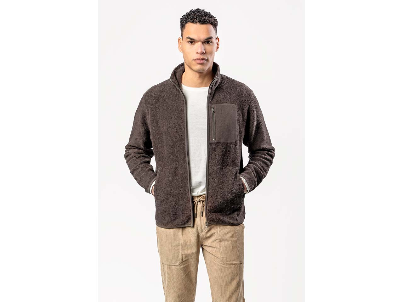 Living Crafts Bio-Herren-Fleecejacke 'SENNA' mit Stehkragen, walnut, Gr. XL