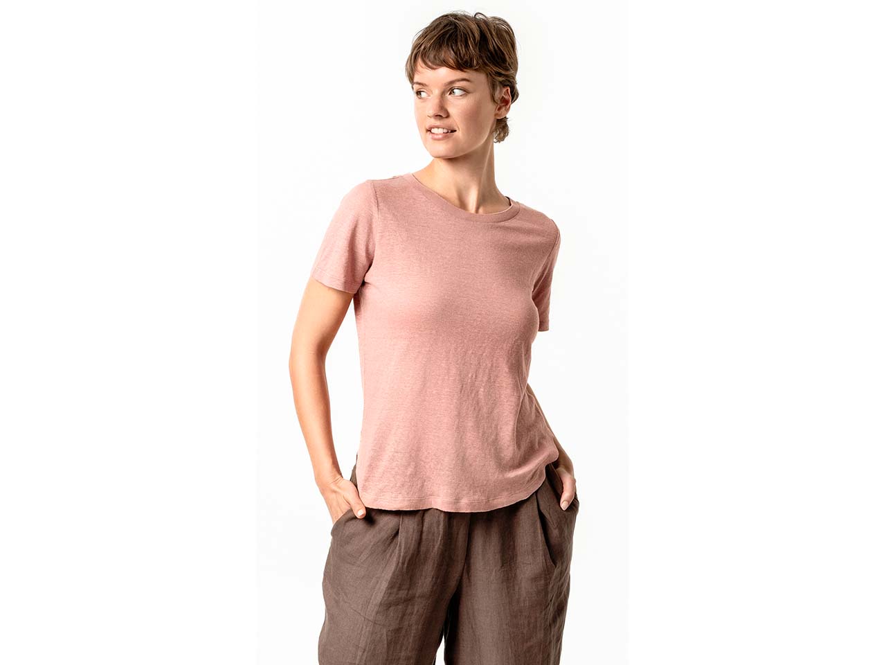 Living Crafts Damen-T-Shirt "TELSA" aus Leinen mit Rundhals-Ausschnitt, dried rose, Gr. XL