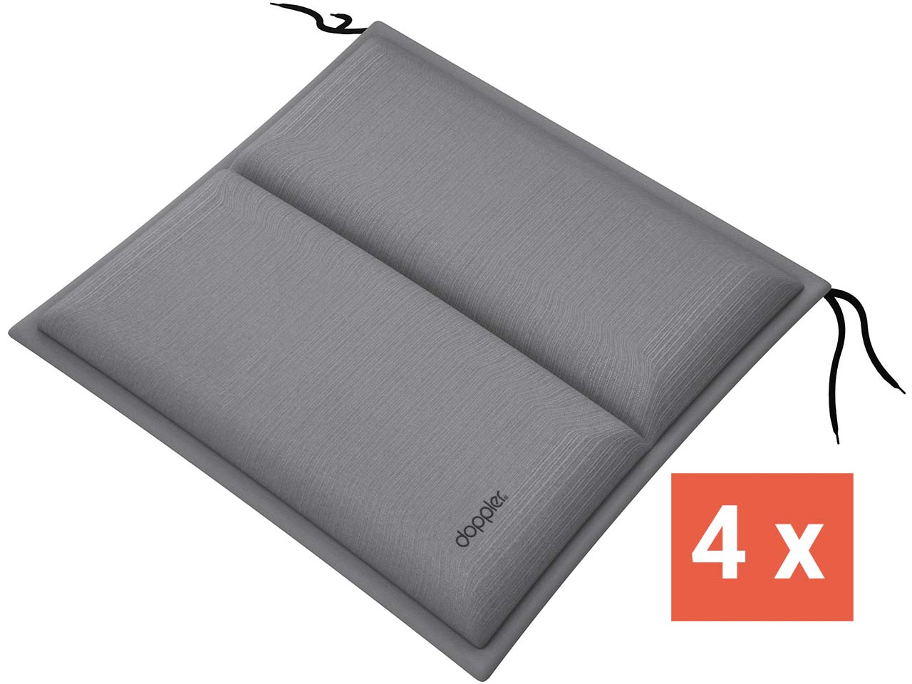 doppler Sitzkissen "CITY" mit Längssteppung, 4er-Pack, 48x48x6 cm, Polyester, dunkelgrau