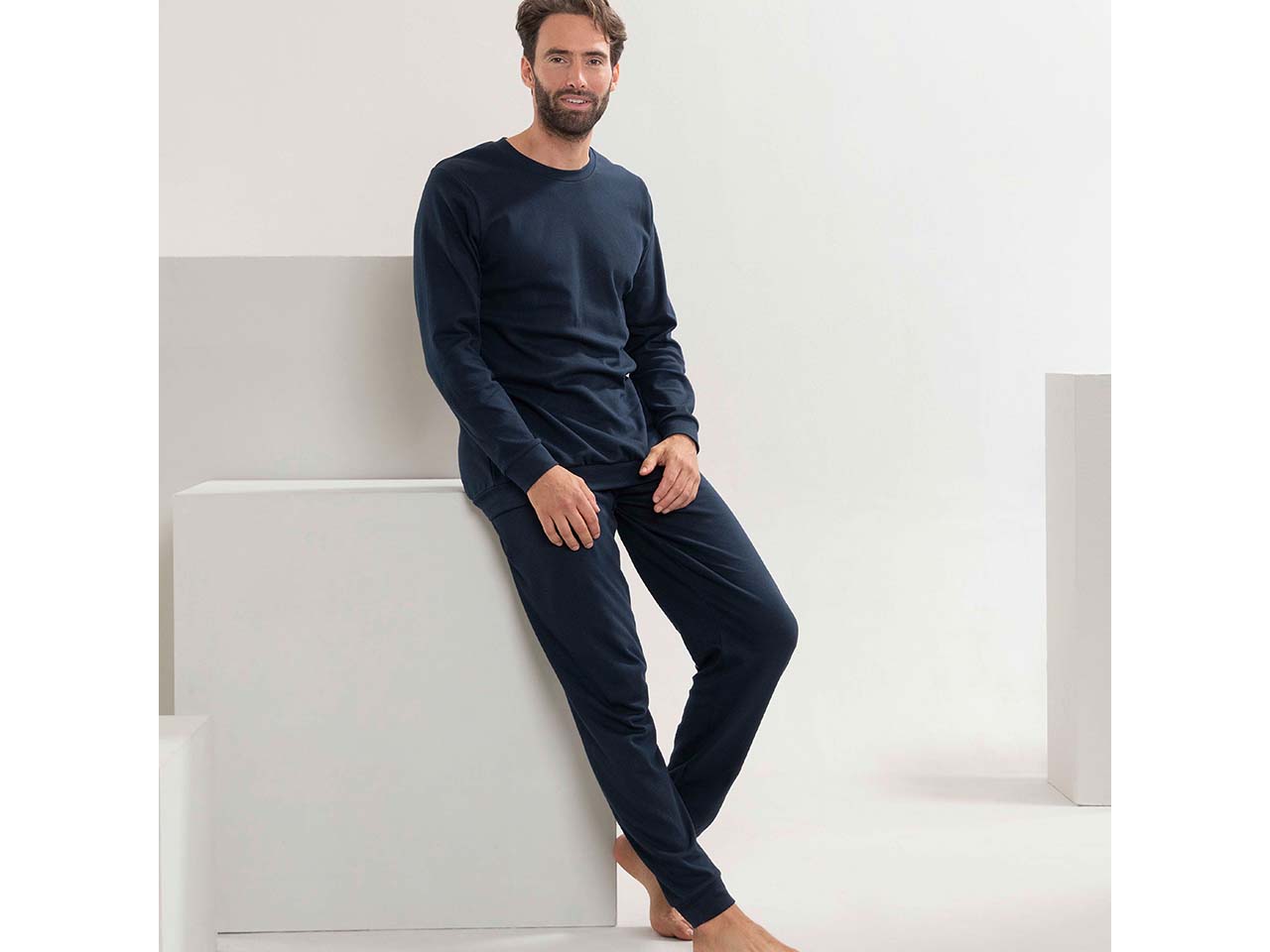 Living Crafts Bio-Herren-Frottee-Schlafanzug "Björn", navy, Gr. L