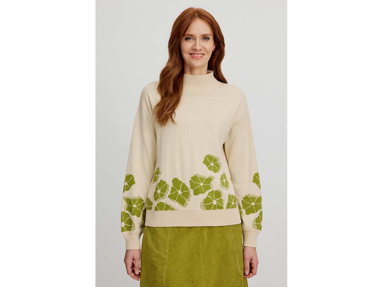 tranquillo Bio-Damen-Pullover mit dezentem Rollkragen, sand flowers, Gr. S