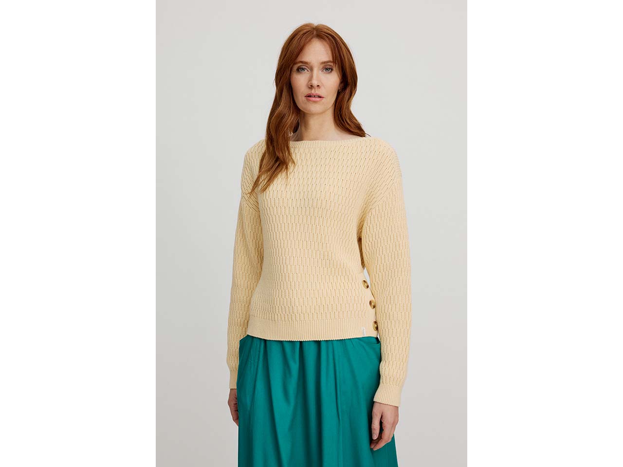 tranquillo Bio-Damen-Strickpullover mit U-Boot-Ausschnitt, vanilla, Gr. L