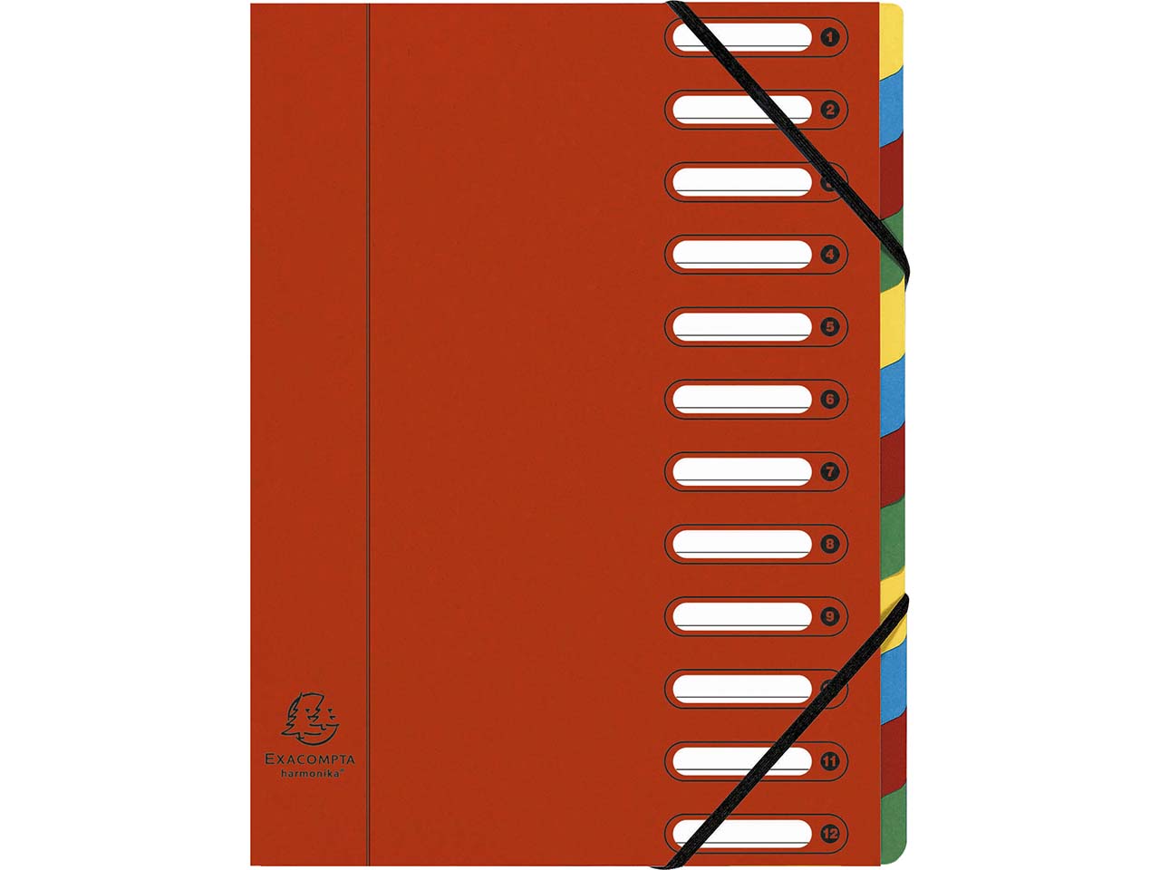 6 Exacompta Ordnungsmappen aus Colorspan, 425 g/m², DIN A4, Gummizug, 12 Fächer, rot