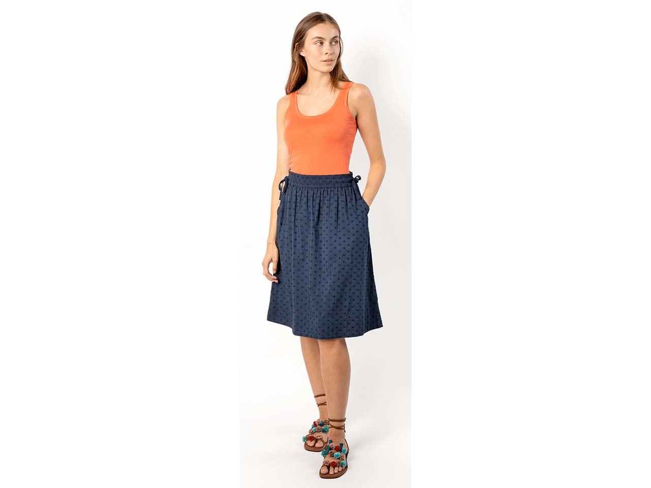 Living Crafts Bio-Damen-Midi-Rock "ANDALA" mit besticktem Batist, indigo blue, Gr. 40