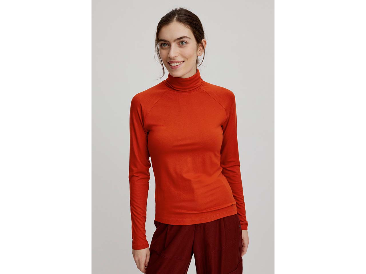 tranquillo Damen-Langarmshirt mit Rollkragen, rooibos, Gr. L