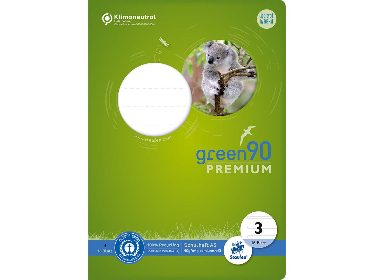 Staufen Schulheft "green" DIN A5, 90 g/m², Lineatur 3