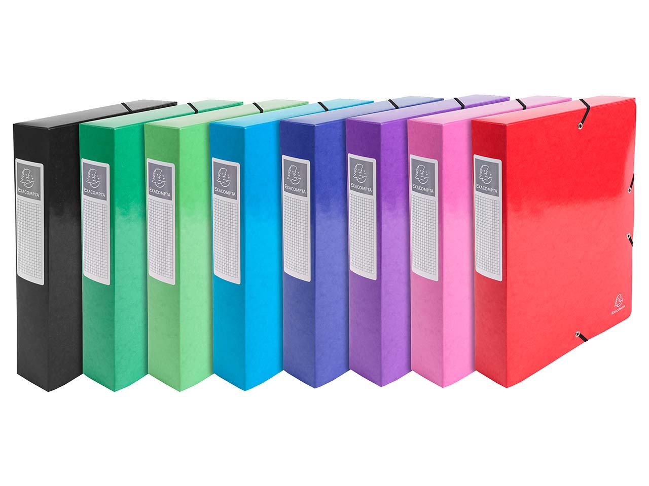 8 Exacompta Archivboxen "Iderama", 600 g/m², DIN A4 Maxi, Gummizug, RB 60 mm, sortiert