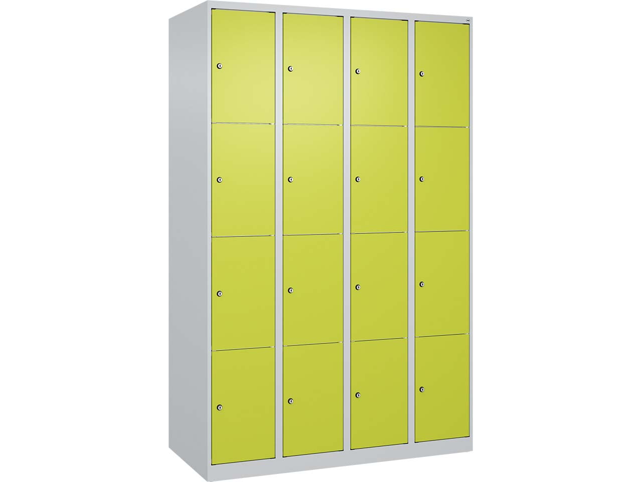 C+P Schließfachschrank Classic PLUS, 16 Fächer, 1850x1200x500mm, Lichtgrau/Clowngrün