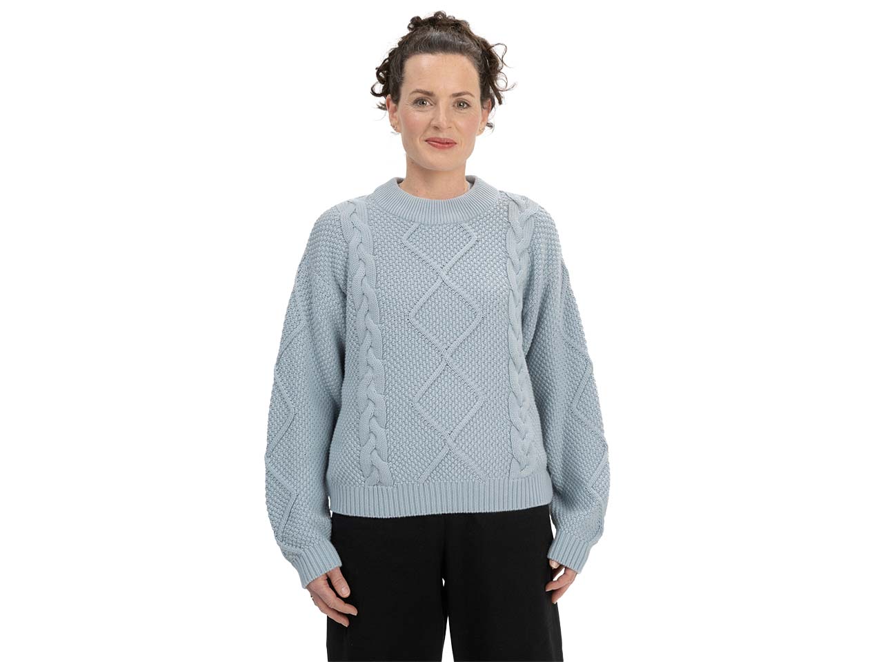 MELA Bio-Damen-Strickpullover 'SAMAIRA' mit Zopfmuster, cloudy blue, Gr. L