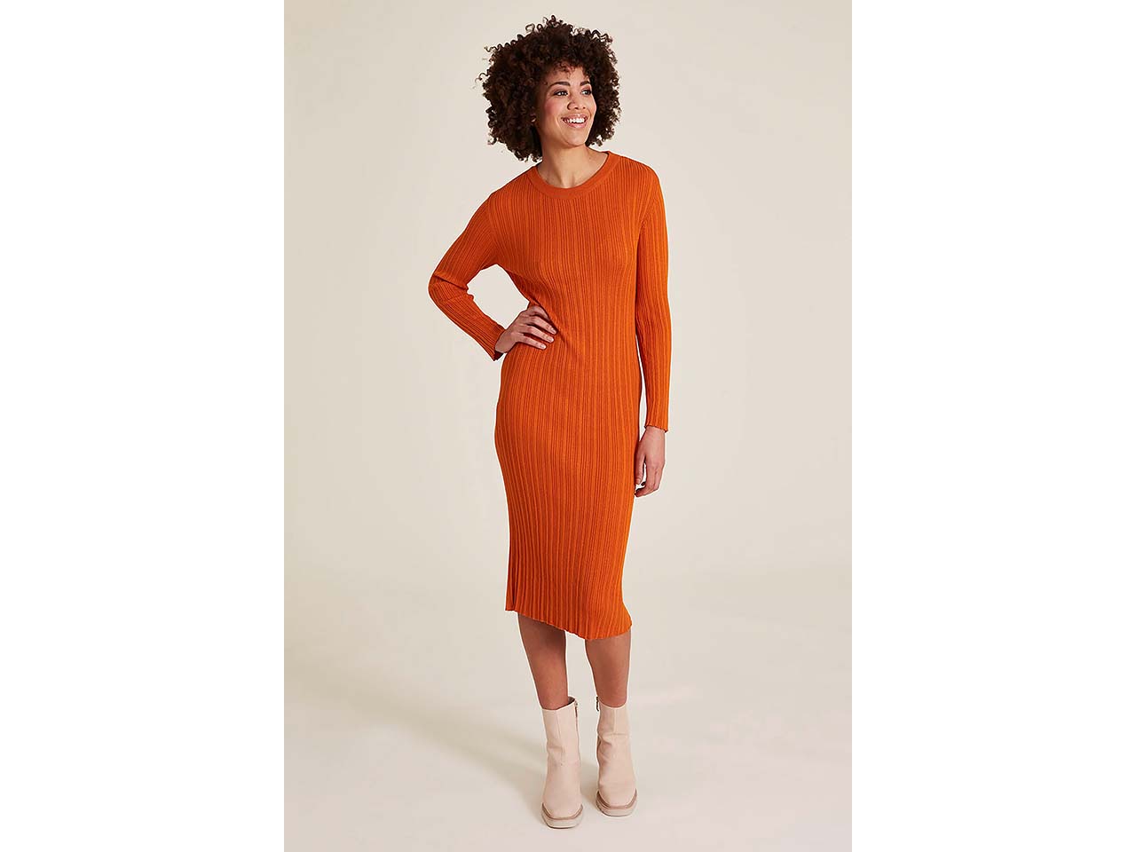 tranquillo Damen-Maxi-Kleid mit Struktur, dark peach, Gr. L