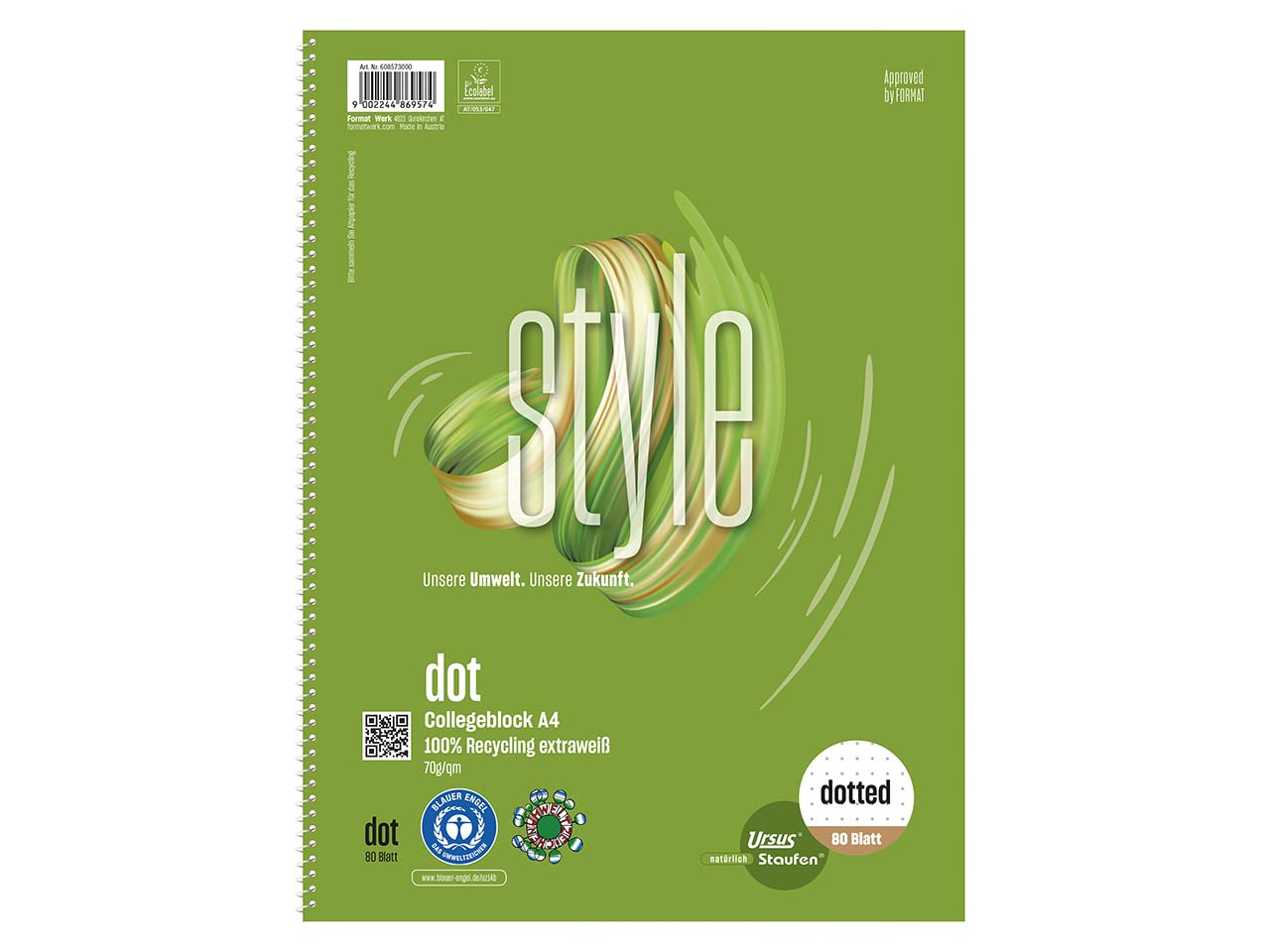 Staufen Collegeblock "Style REC" DIN A4 dotted, 80 Blatt, 70 g/m²
