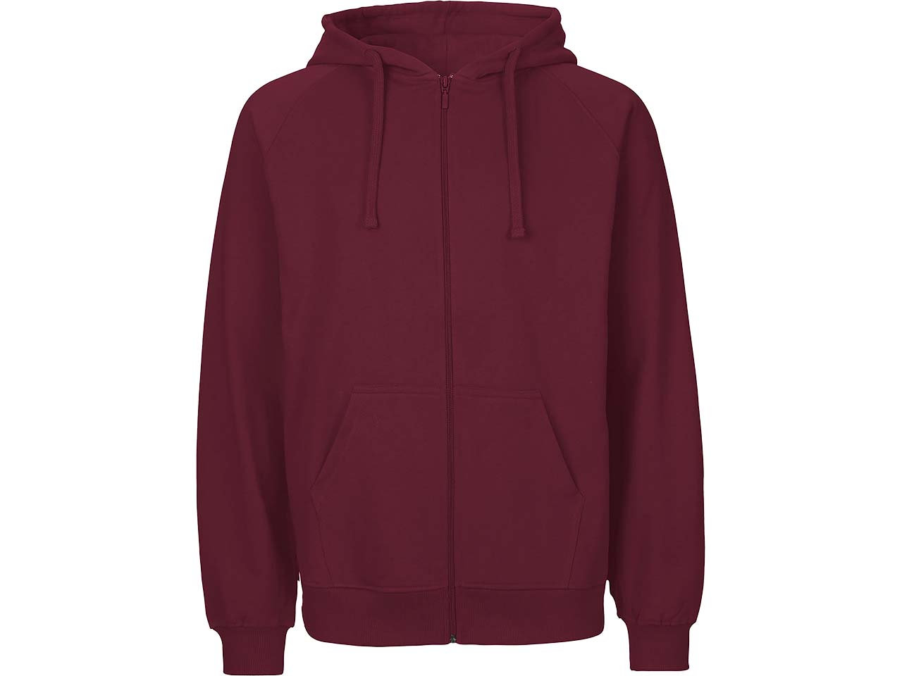 Neutral Bio-Unisex-Zip-Hoodie 'Tiger Cotton' mit gebürstetem Fleece, bordeaux, Gr. M