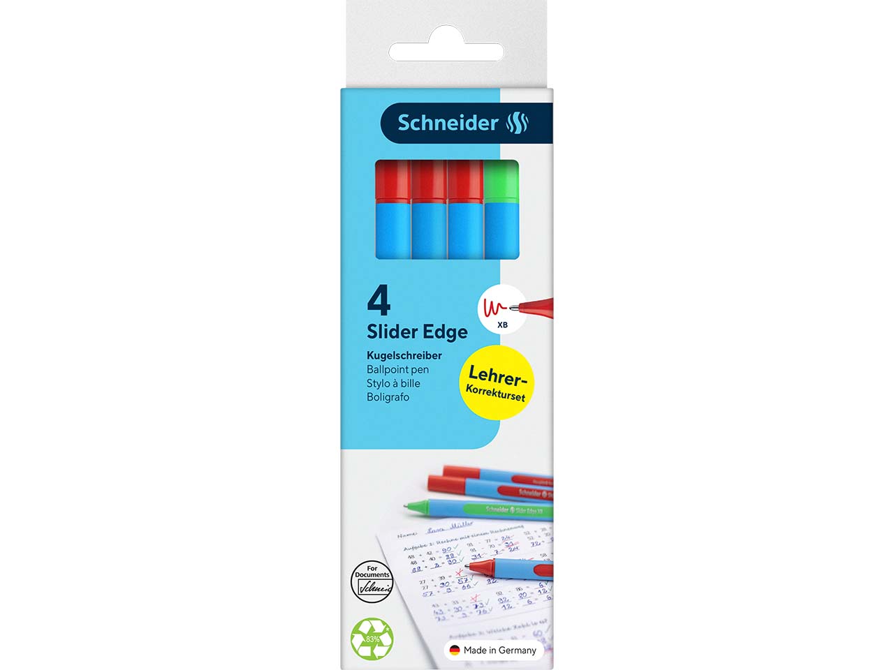 Schneider 4er-Pack Kugelschreiber Lehrer-Korrekturset "Slider Edge XB" 3+1Gratis,sortiert