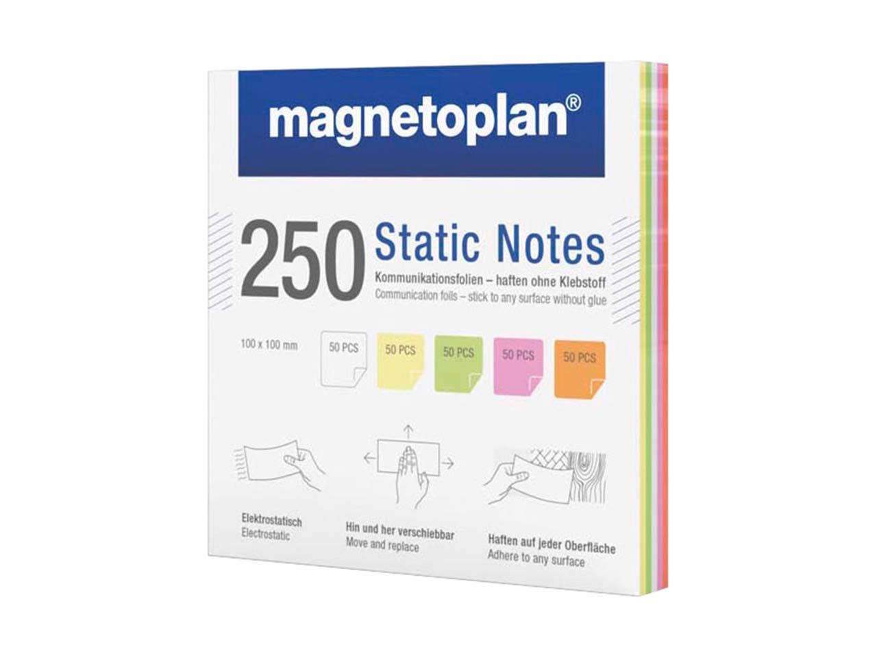 magnetoplan Moderationskarten 'Static Notes', 250 Blatt, 100 x 100 mm, 5-farbig sortiert