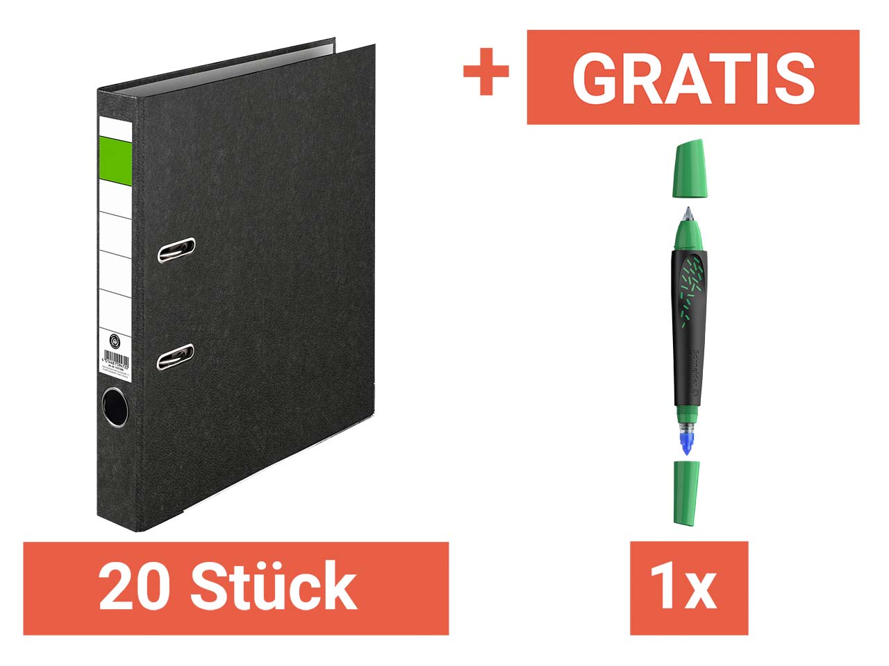 20 x Ordner "Economy" Rückenbreite 5 cm, DIN A4 + GRATIS Schneider Tintenroller "BREEZE"
