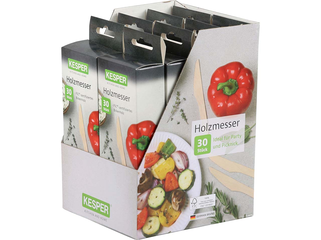 KESPER Einwegmesser aus FSC-Birkenholz, 30er-Pack, Länge 16 cm