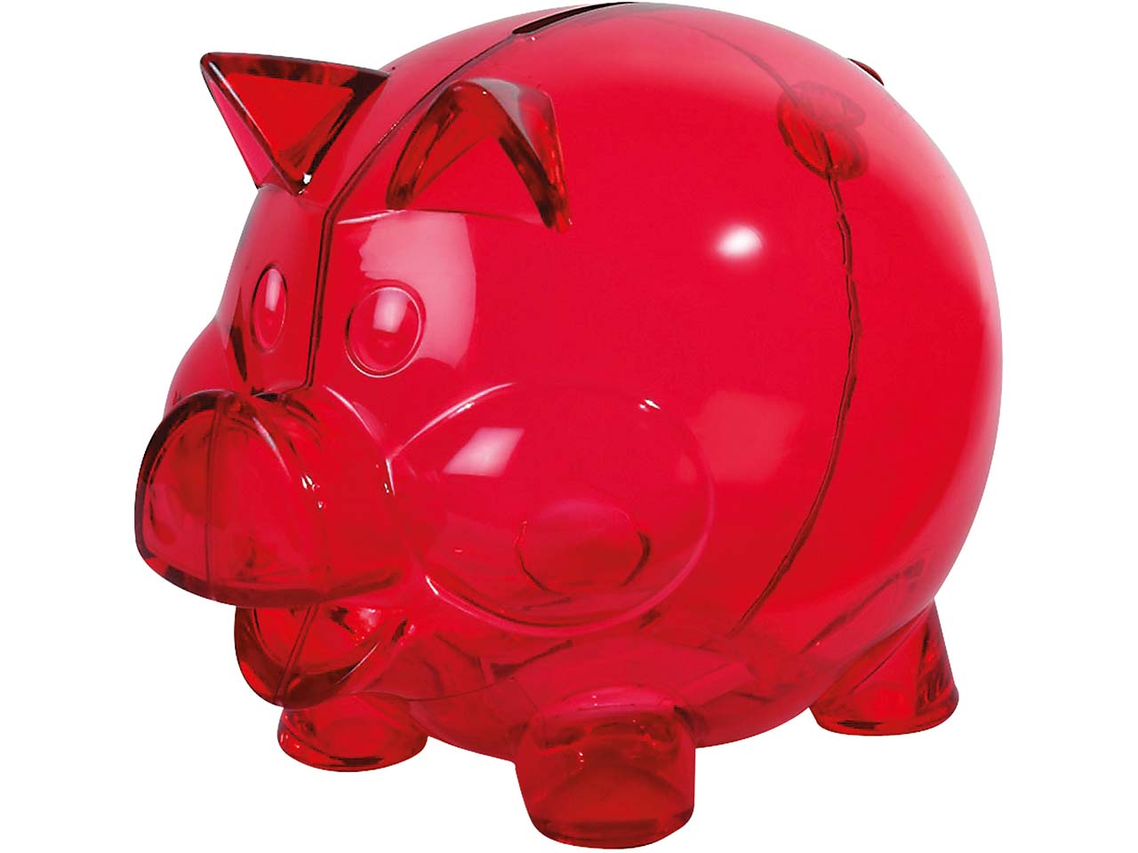 Sparschwein "Maxi" inkl. 1-farbig seitlichem Aufdruck, rot transparent