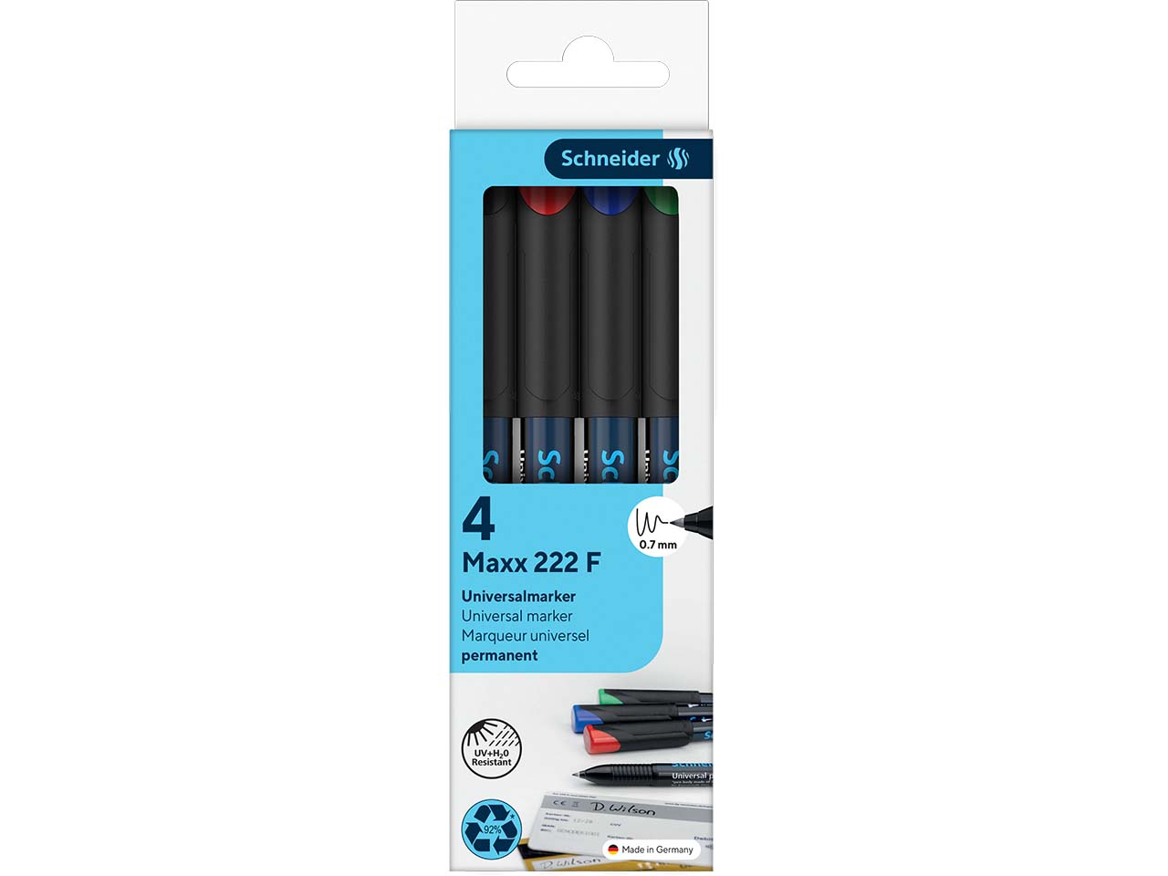 Schneider 4er-Set Universalmarker "Maxx 222 F" 0,7 mm, permanent, farbig sortiert