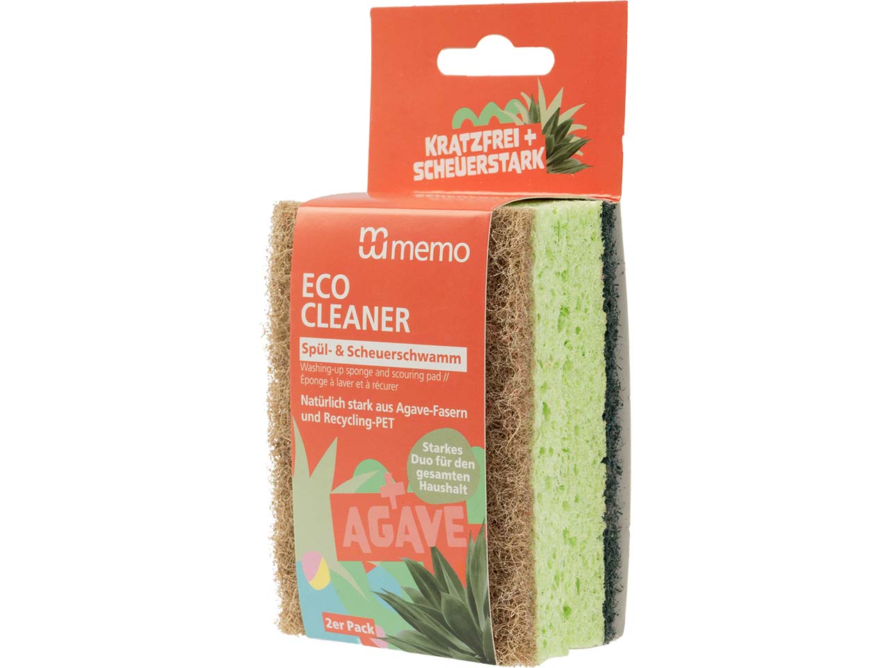 memo Spül- und Scheuerschwamm mit Naturfasern, 2 Stk.