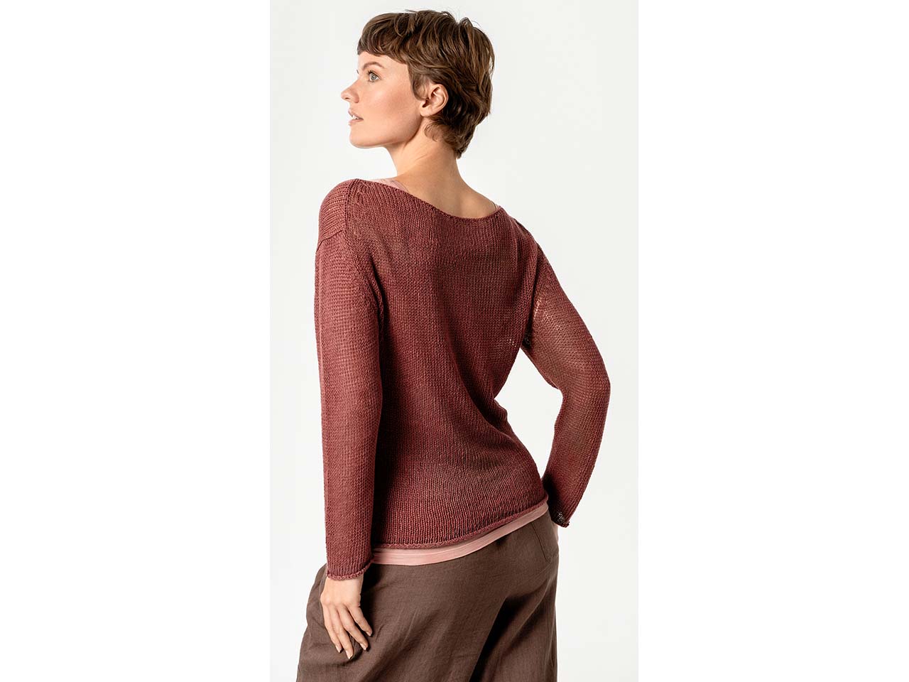 Living Crafts Damen-Pullover "AMALFIA" mit lockerem Bändchen-Garn, rosewood, Gr. S