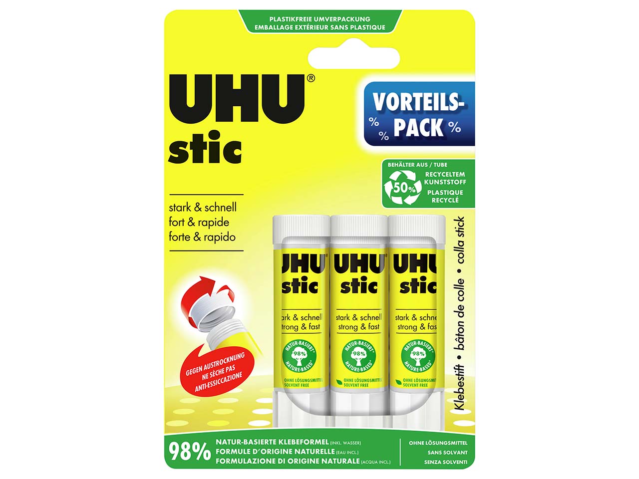 UHU Klebestift "stic" ohne Lösungsmittel, 3 x 8,2 g