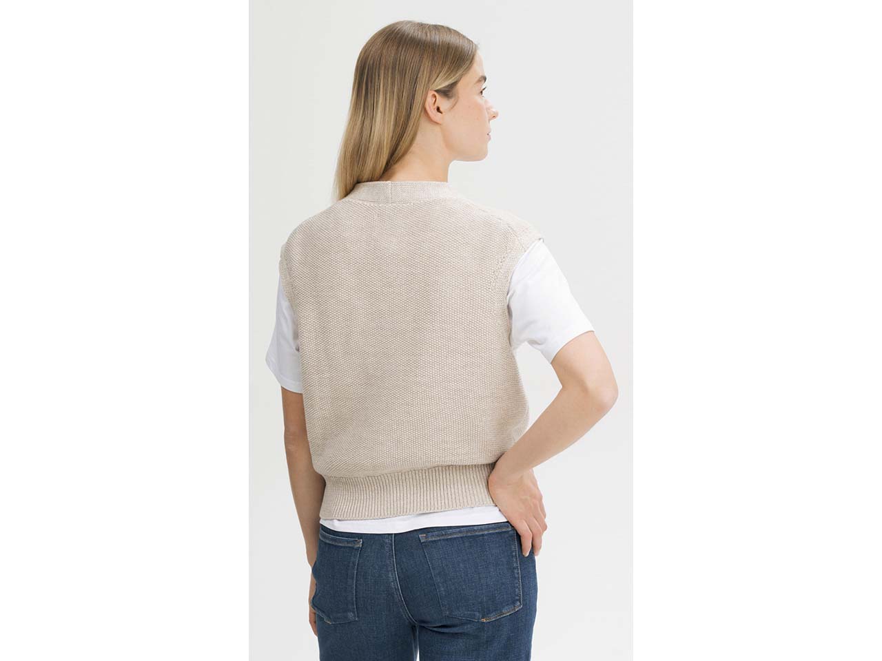 MELA Bio-Damen-Strickweste 'BHOJA' ärmellos, cream speckles, Gr. S