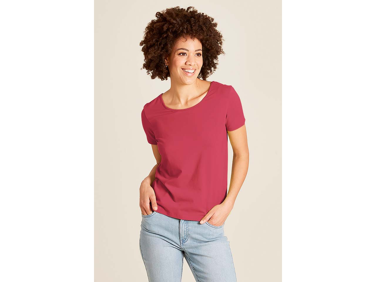 tranquillo Bio-Damen-T-Shirt mit gekreuzten Rückendetails, anemone, Gr. L