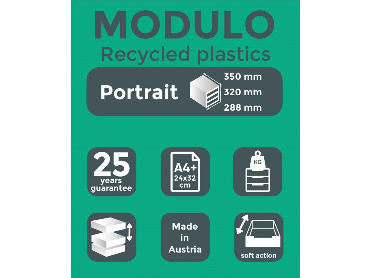 Exacompta Schubladenbox Modulo "Office", DIN A4+, 3 Schubladen geschlossen, schwarz