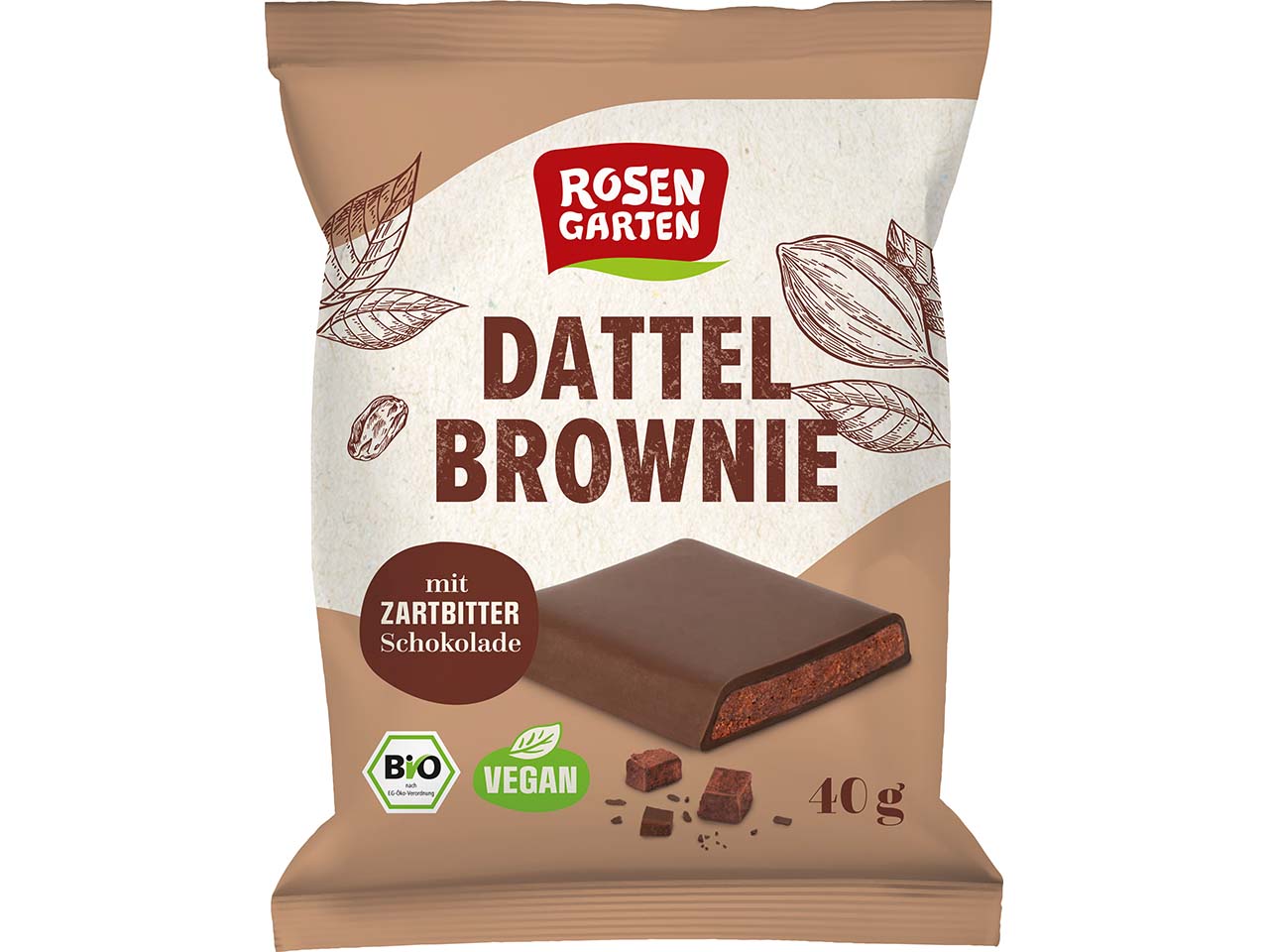 ROSENGARTEN Bio-Dattel-Brownie mit Zartbitter Schokolade, vegan, 40 g