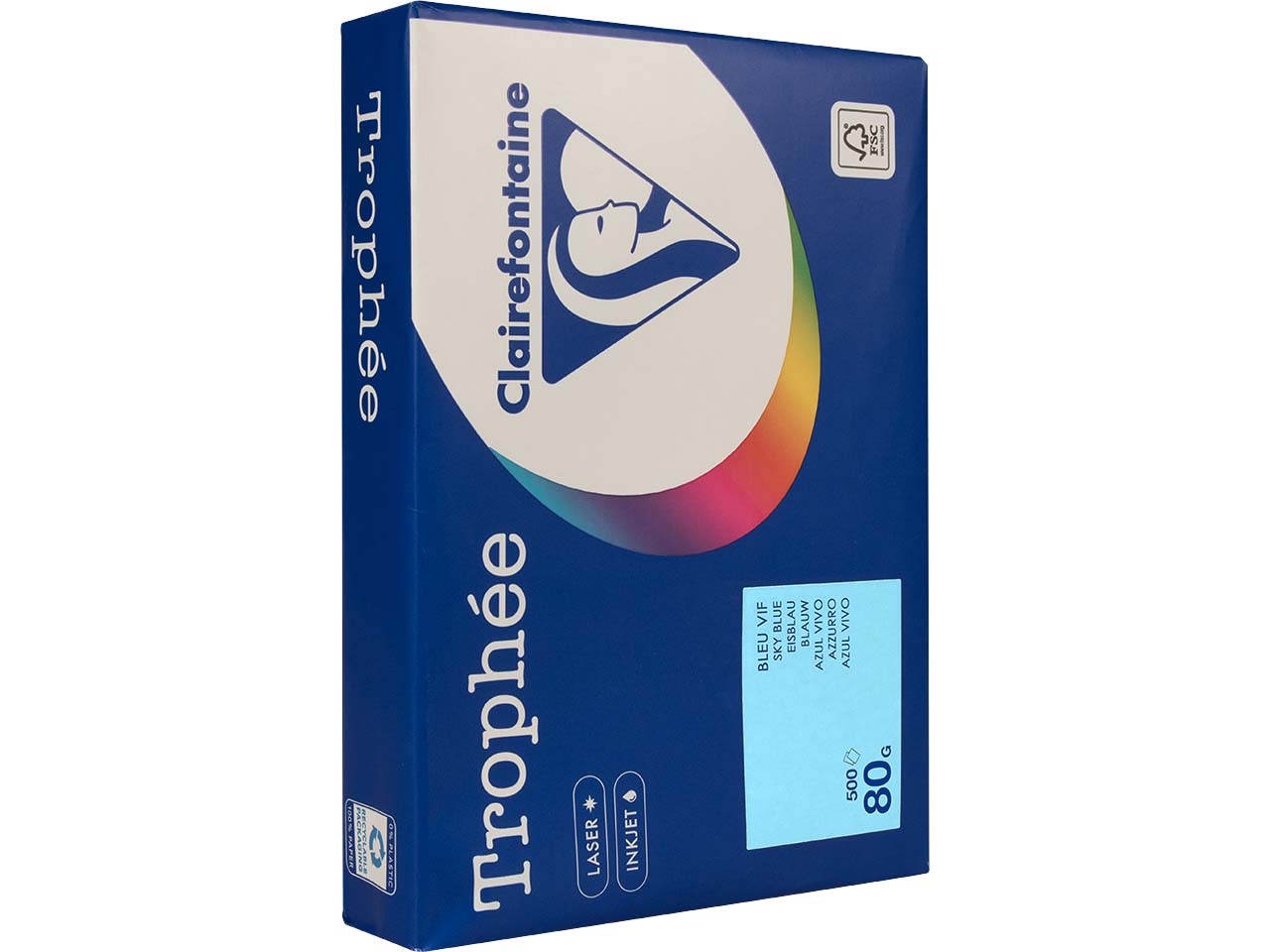 500 Blatt Clairfontaine Farbiges Kopierpapier "Trophee" 80 g/m², DIN A4, eisblau