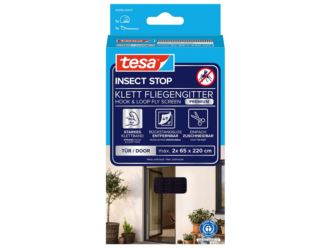 tesa Fliegengitter "Premium" für Türe 2 x 65 x 220 cm, anthrazit