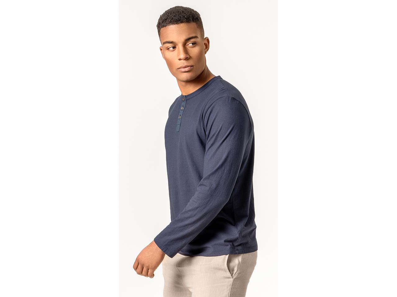 Living Crafts Bio-Herren-Langarm-Henley-Shirt "THOMME", deep sea, Gr. M