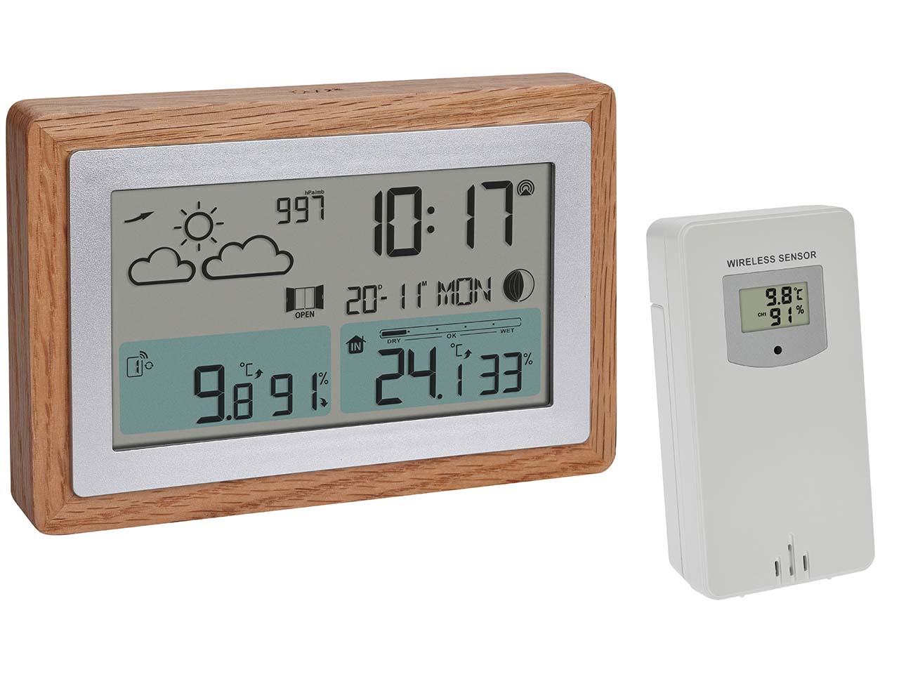 Funk-Wetterstation "OAK" mit Eichenholzrahmen